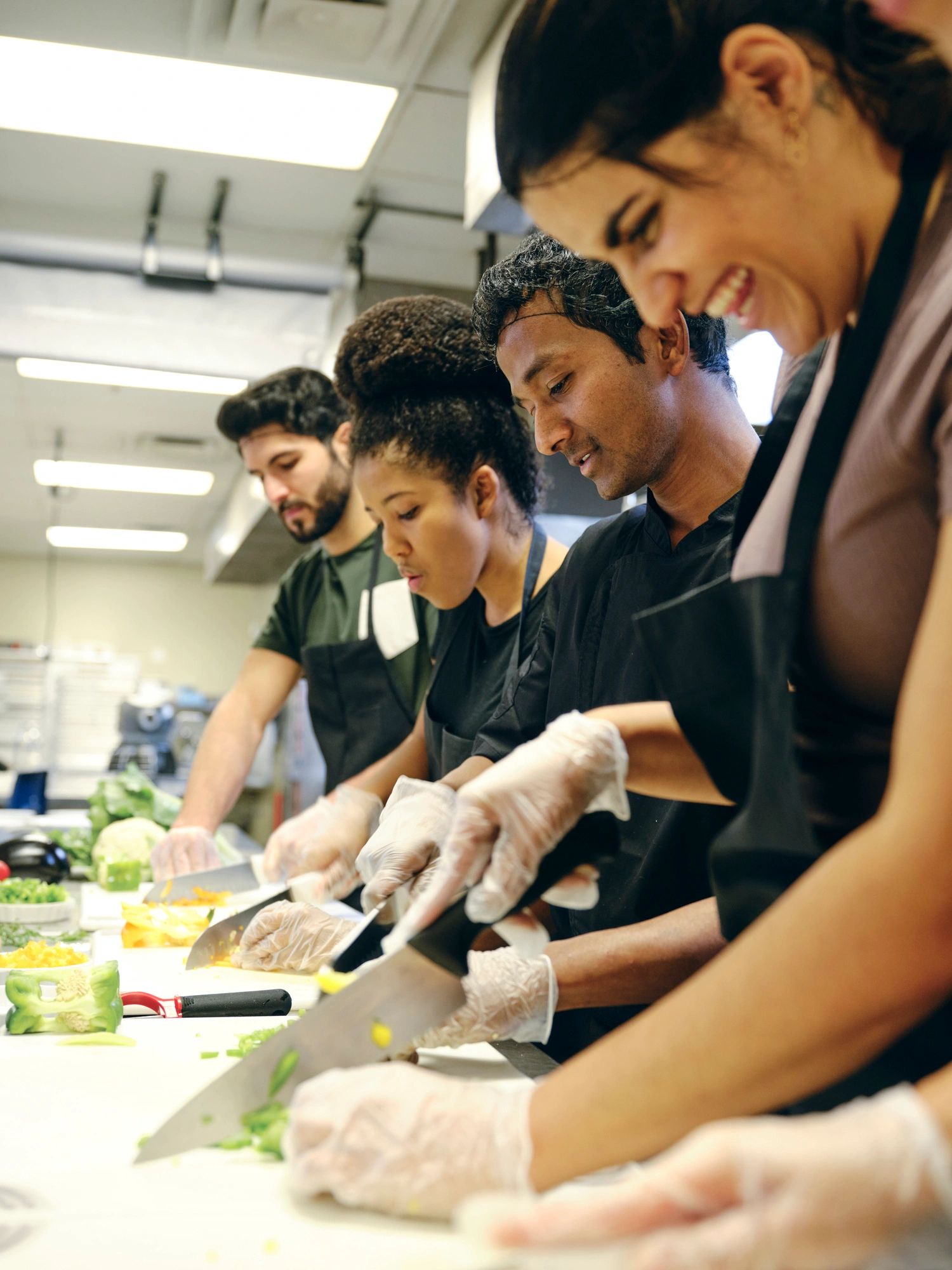 Team working together in a commercial kitchen