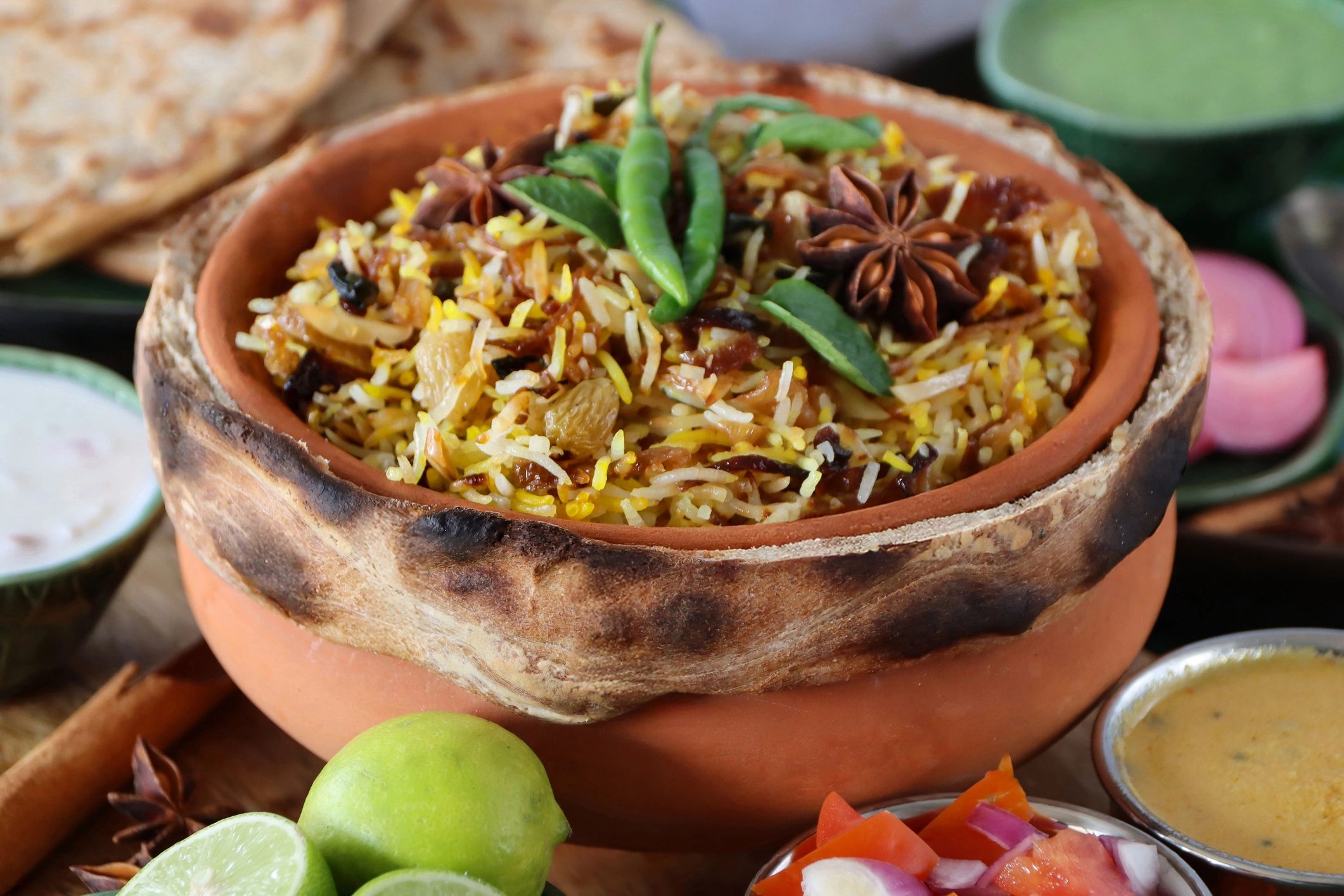 Pakistani chicken platter with rice and sides