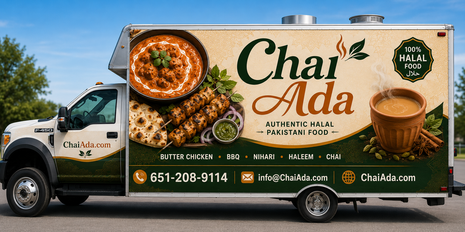 Driver side view of the Chai Ada food truck exterior