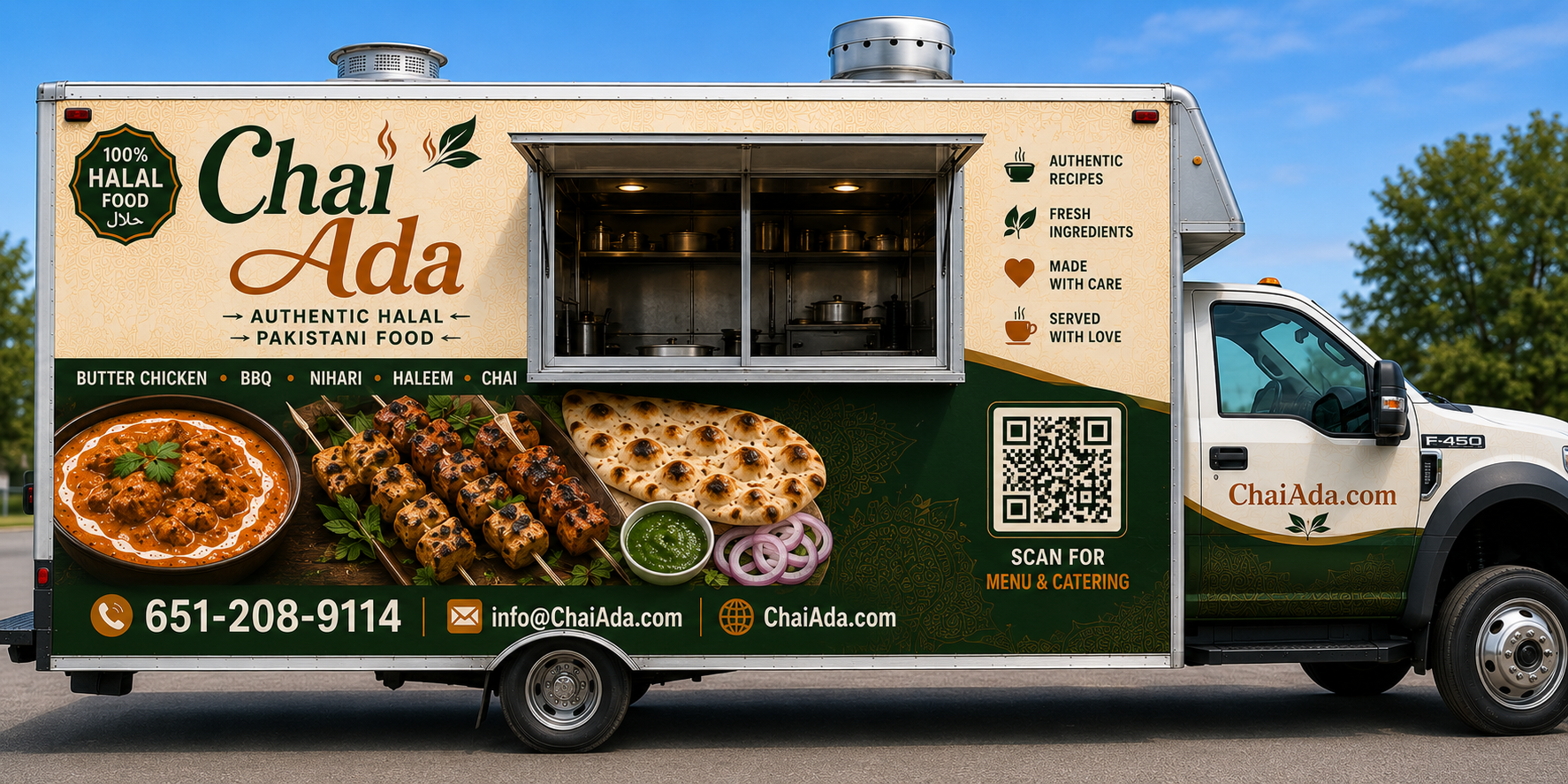 Passenger side view of the Chai Ada food truck exterior