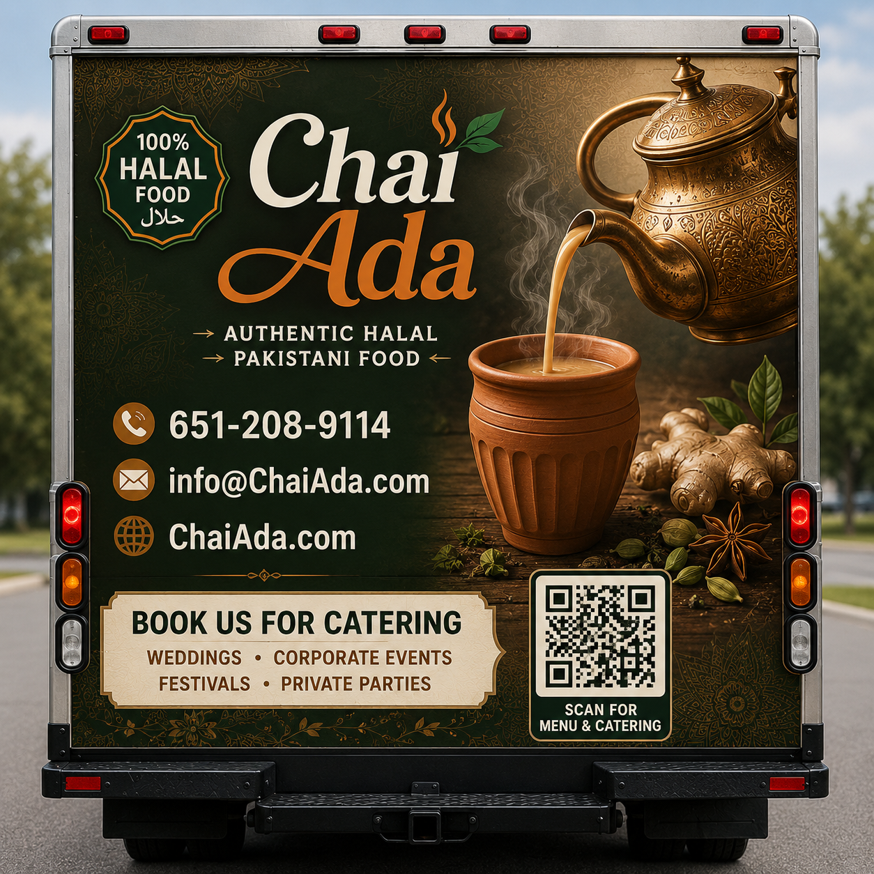 Rear view of the Chai Ada food truck exterior